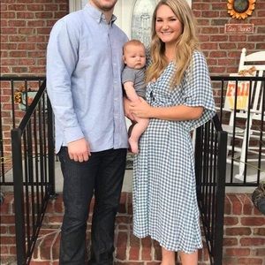 Blue and white midi dress